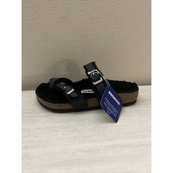 Birkenstock Mayari Shearling Sandals Womens 38 / US 7 Black Buckle Straps - Picture 5 of 12